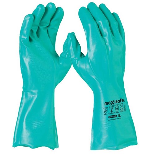 MAXISAFE- GREEN NITRILE CHEMICAL GLOVE - 33CM