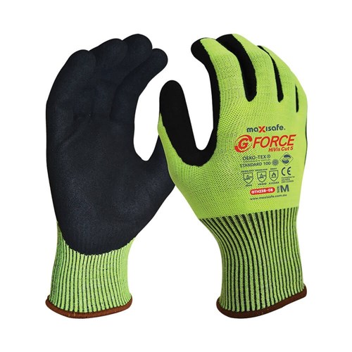 MAXISAFE G-FORCE HI-VIS CUT 5 GLOVE WITH NITRILE PALM - MEDIUM