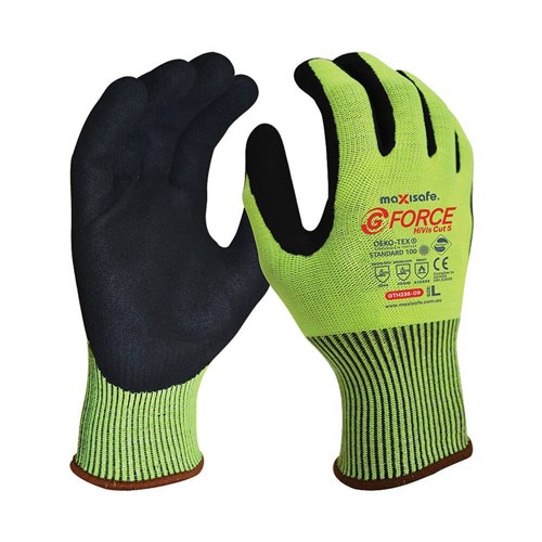 MAXISAFE G-FORCE HI-VIS CUT 5 GLOVE WITH NITRILE PALM - LARGE