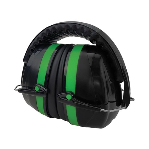 MAXISAFE- FOLDING EARMUFF 33dB WITH 25MM CLIP - GREEN