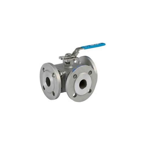 STAINLESS STEEL 316 BALL VALVE - 3 WAY T Port, ISO Pad, Flanged ANSI 150, PTFE